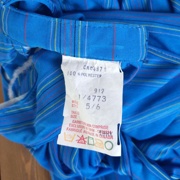 Vintage Teal Blue Striped Ruffle Neck 3/4 Sleeve Midi Dress - Picture 8 of 13